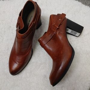 CNC Costume National Cognac Leather Ankle Booties with Buckle Strap